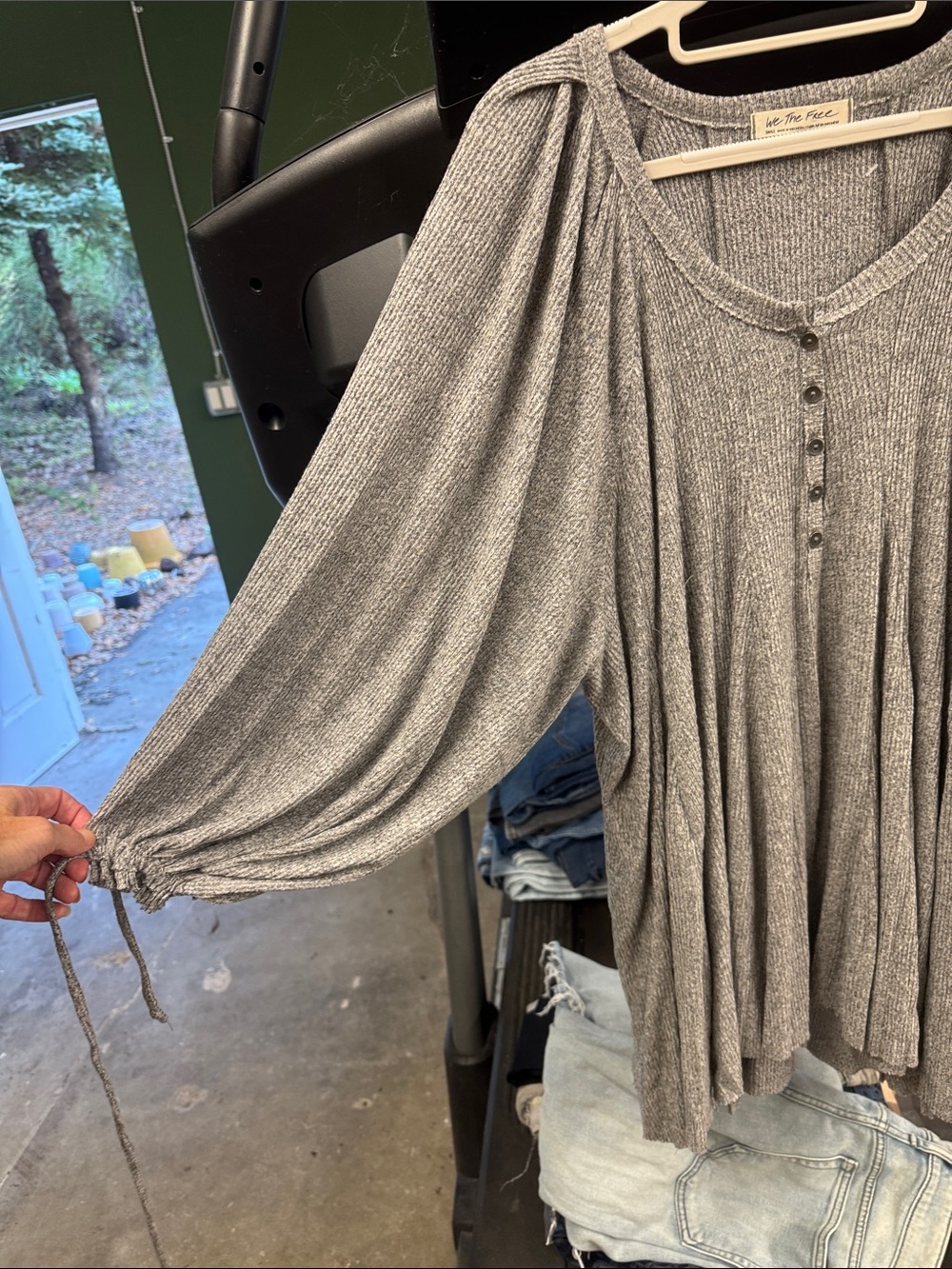 Free People Gray Ribbed Button-Front Tunic Top - Picture 4 of 4